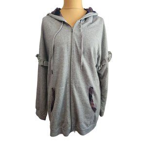 Knox Rose Womens Gray with Plaid Details Zip Up Hoodie Size XL